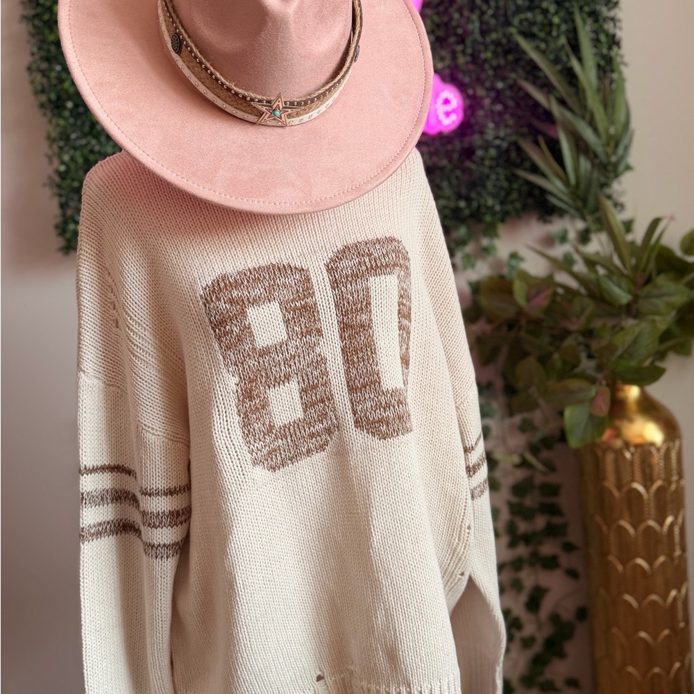 J.O.A. Cream and Brown Graphic Sweater